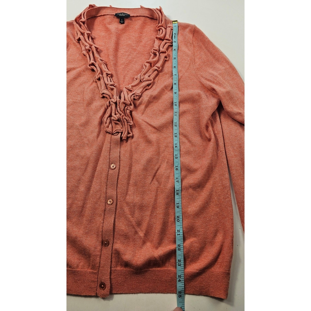 Talbots Wool Blend Sweater Ruffled Coral Button Up Large - Picture 7 of 8